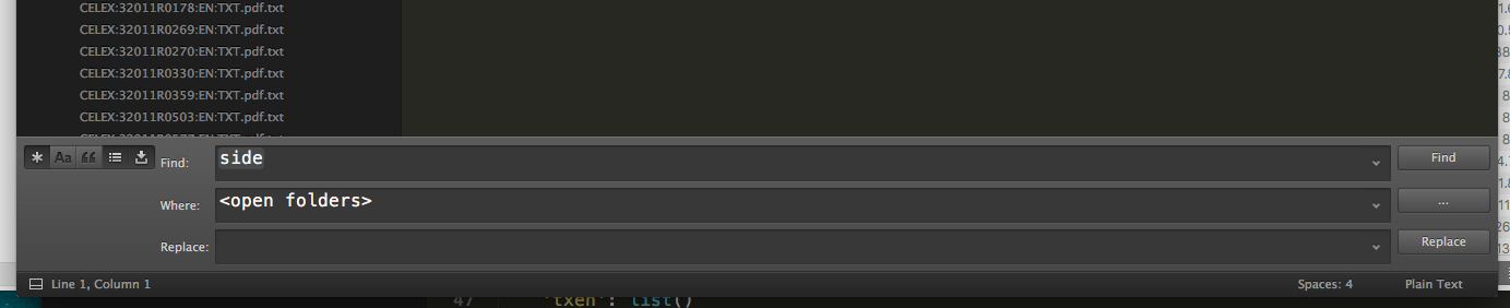 Sublime text search across files