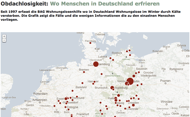 Karte der Kältetoten in Deutschland